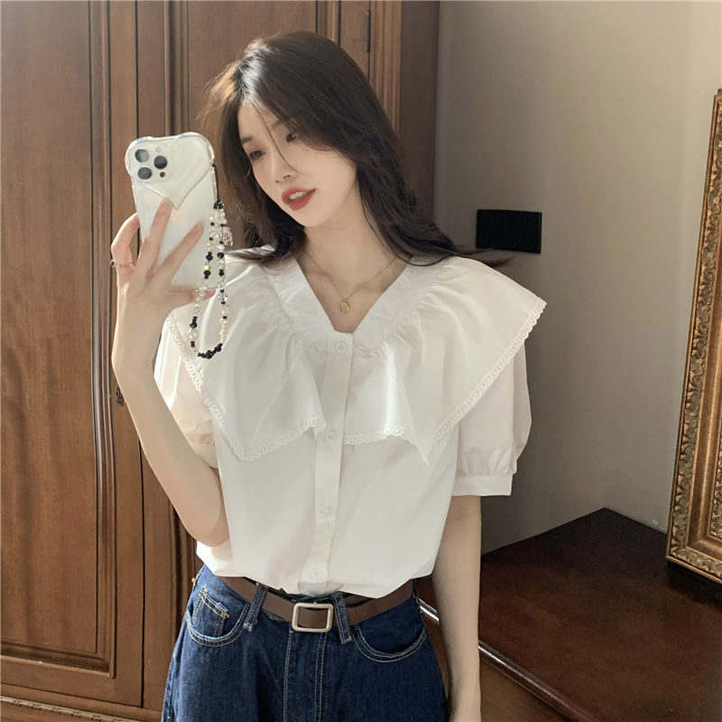 Doll collar short sleeve niche tops France style retro shirt
