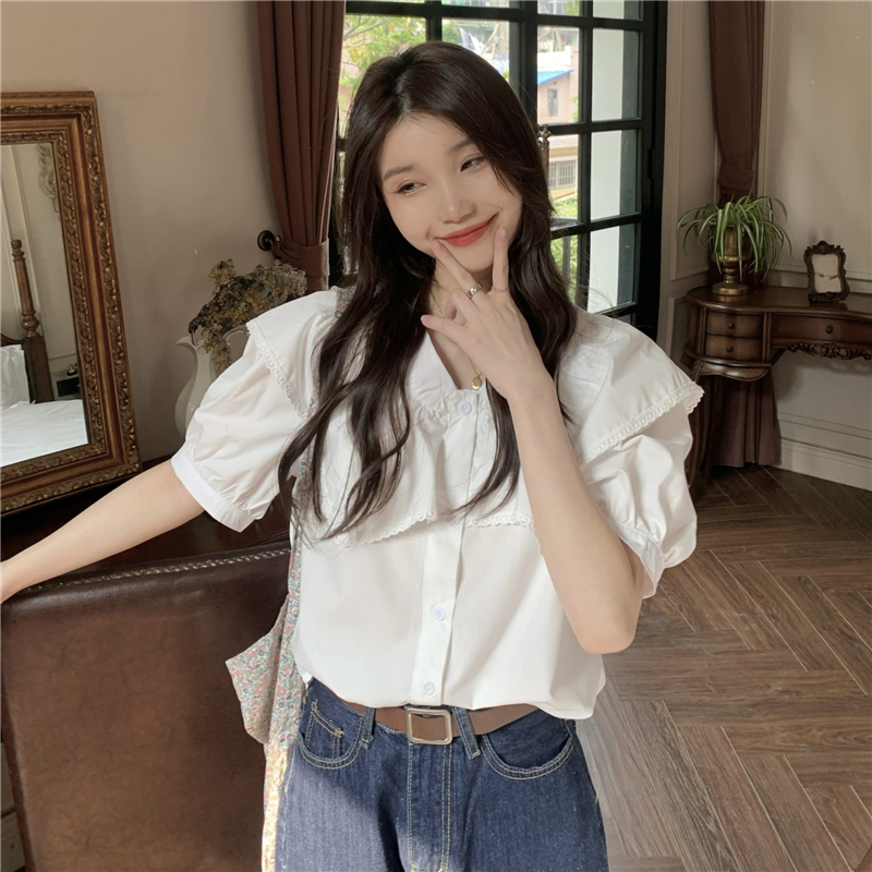 Doll collar short sleeve niche tops France style retro shirt