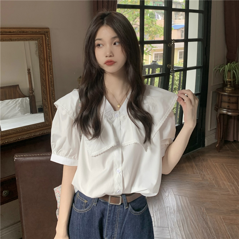Doll collar short sleeve niche tops France style retro shirt