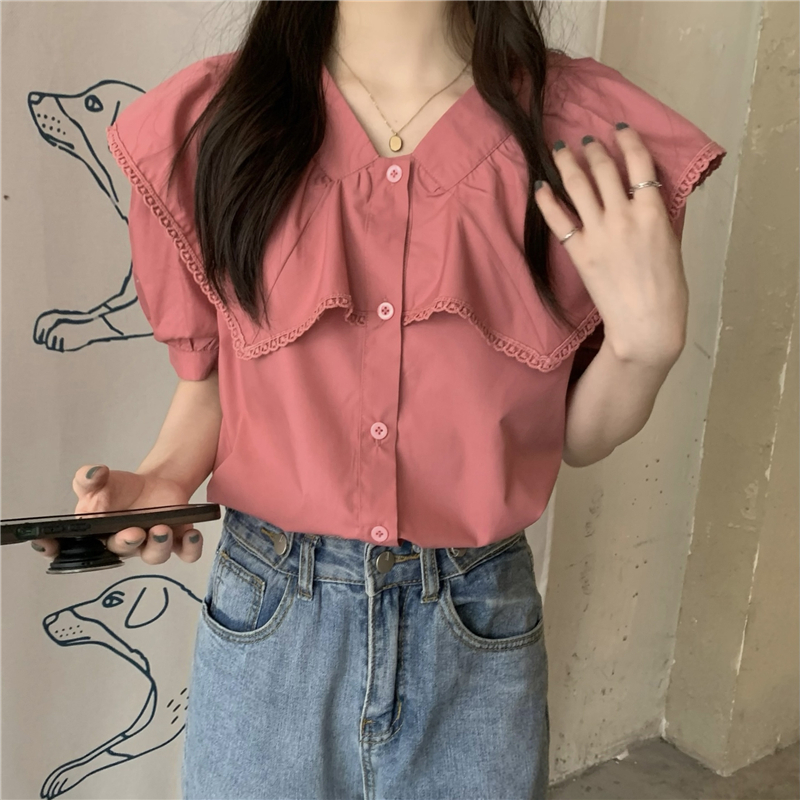 Doll collar short sleeve niche tops France style retro shirt