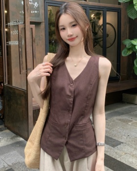 Retro sleeveless V-neck vest slim frenum tops for women