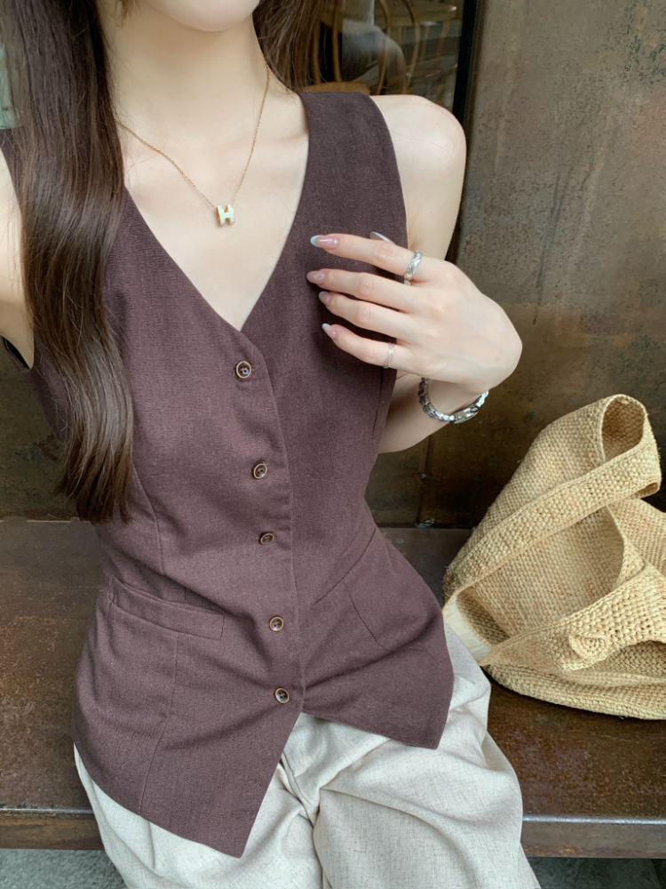 Retro sleeveless V-neck vest slim frenum tops for women
