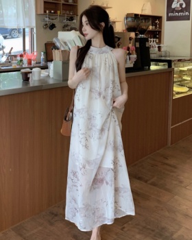 Temperament ink long dress halter tender dress