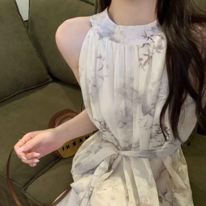 Temperament ink long dress halter tender dress