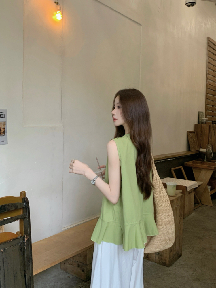 V-neck lotus leaf edges tops sweet vest for women