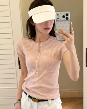 Korean style half buckleed T-shirt for women