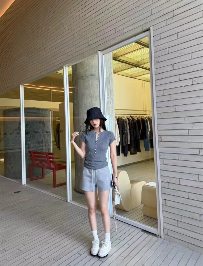 Korean style half buckleed T-shirt for women
