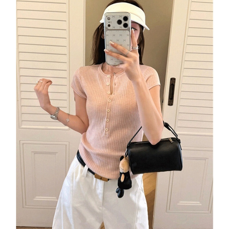 Korean style half buckleed T-shirt for women