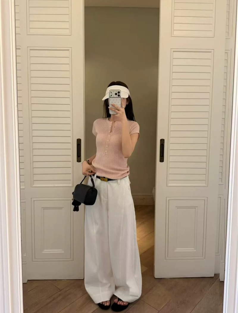 Korean style half buckleed T-shirt for women