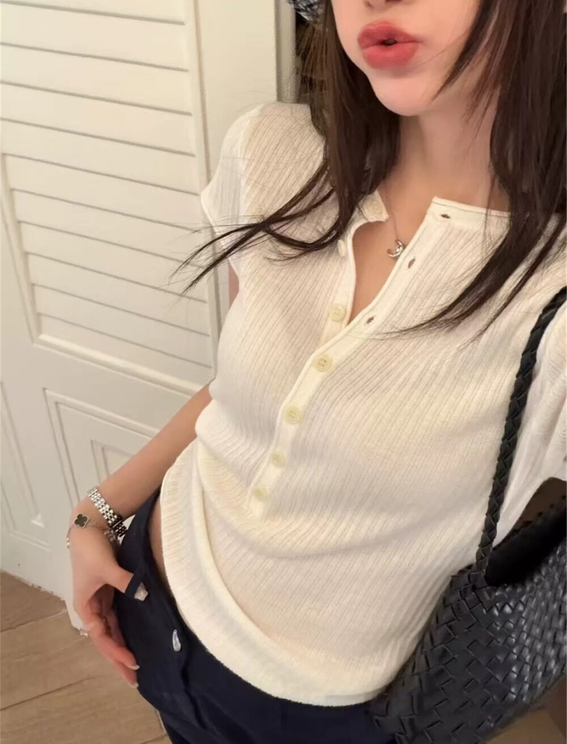 Korean style half buckleed T-shirt for women
