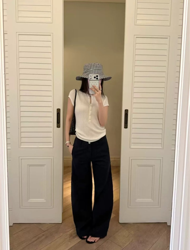 Korean style half buckleed T-shirt for women