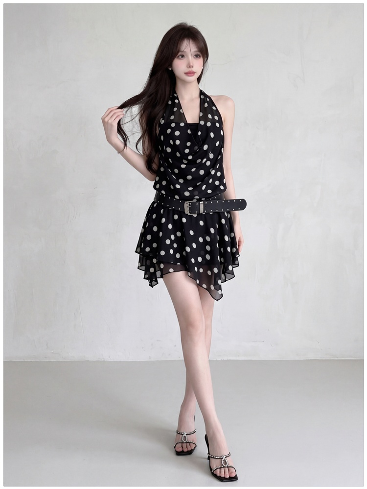 High waist Pseudo-two T-back slim halter dress