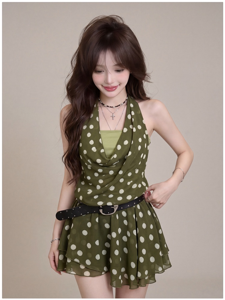 High waist Pseudo-two T-back slim halter dress