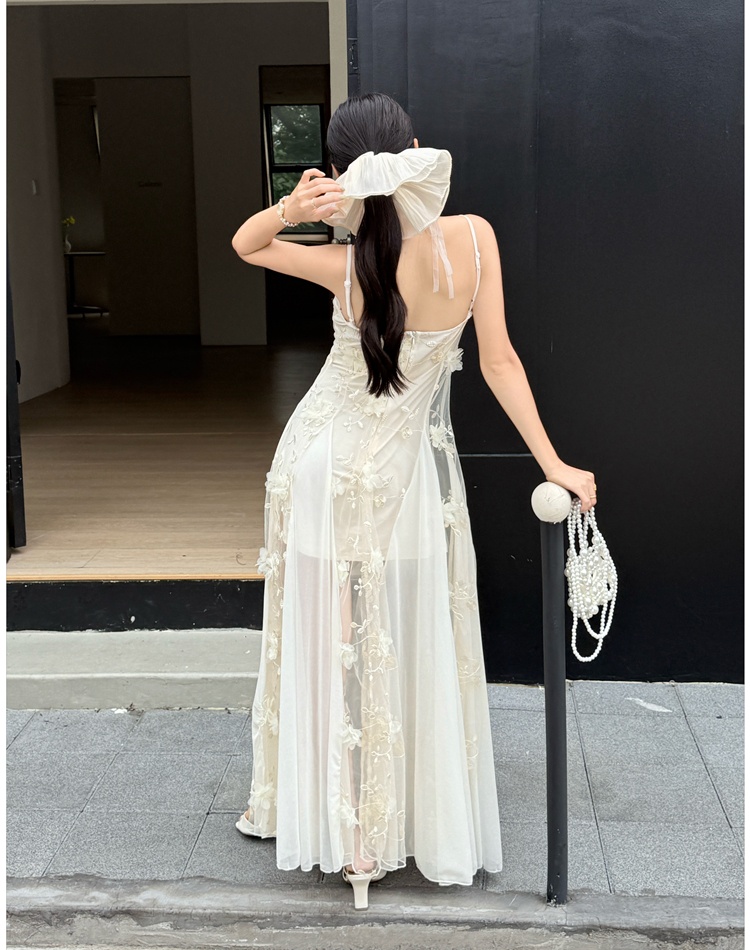 Splice tender dress seaside pinched waist long dress