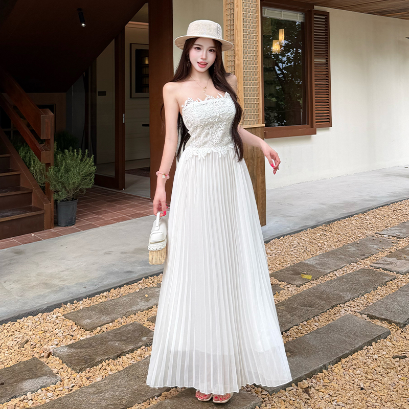 Tender wrapped chest formal dress lady lace dress for women