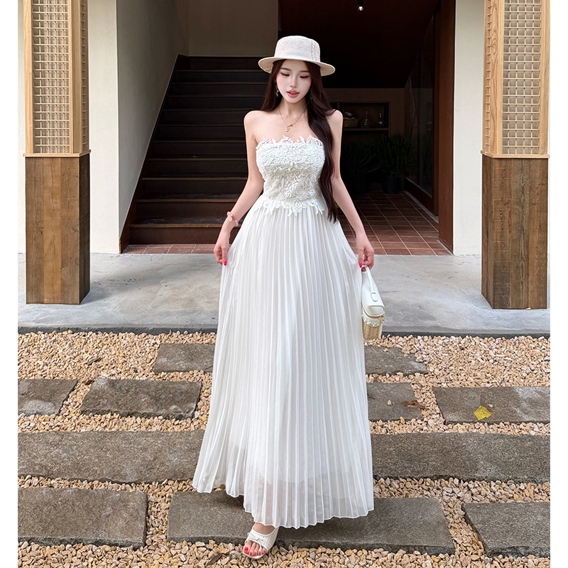 Tender wrapped chest formal dress lady lace dress for women