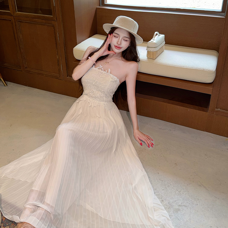Tender wrapped chest formal dress lady lace dress for women