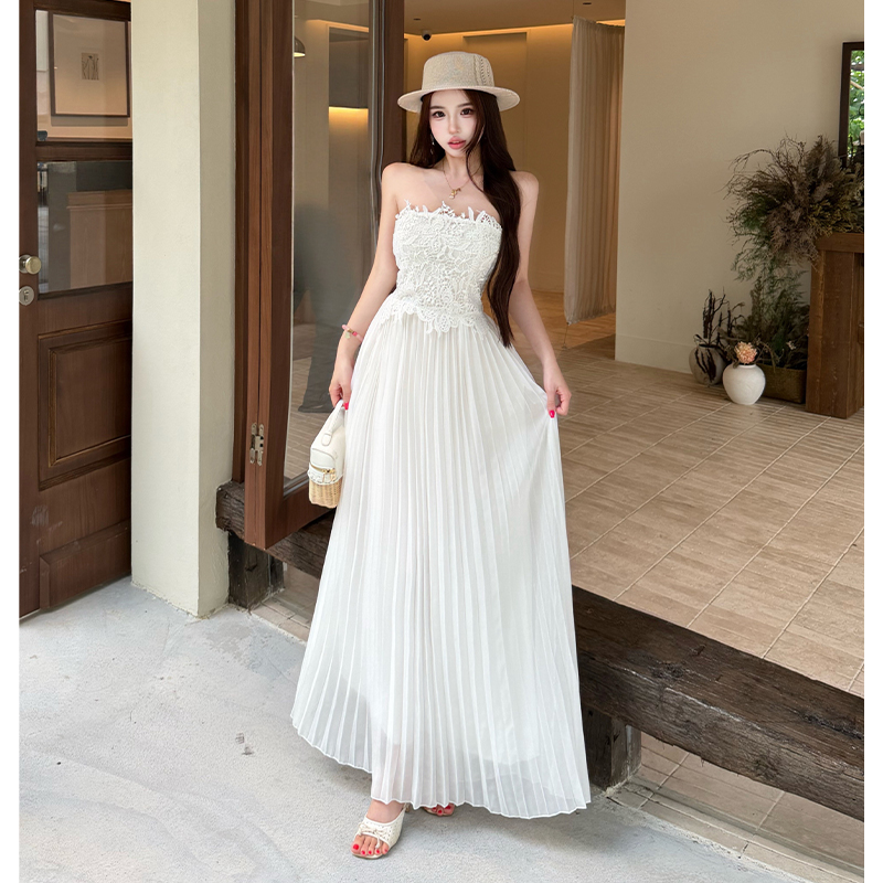Tender wrapped chest formal dress lady lace dress for women