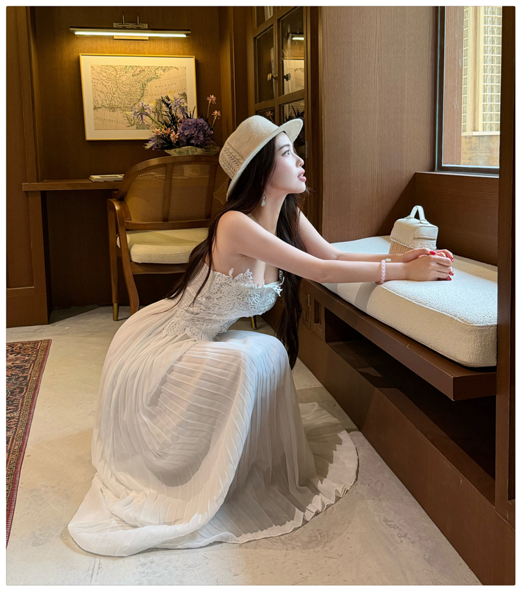 Tender wrapped chest formal dress lady lace dress for women