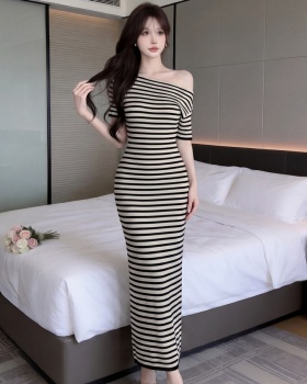 Knitted stripe dress simple long dress for women