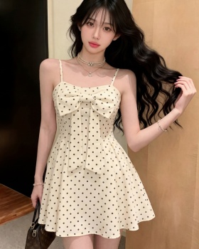 Sweet bow France style T-back polka dot summer dress