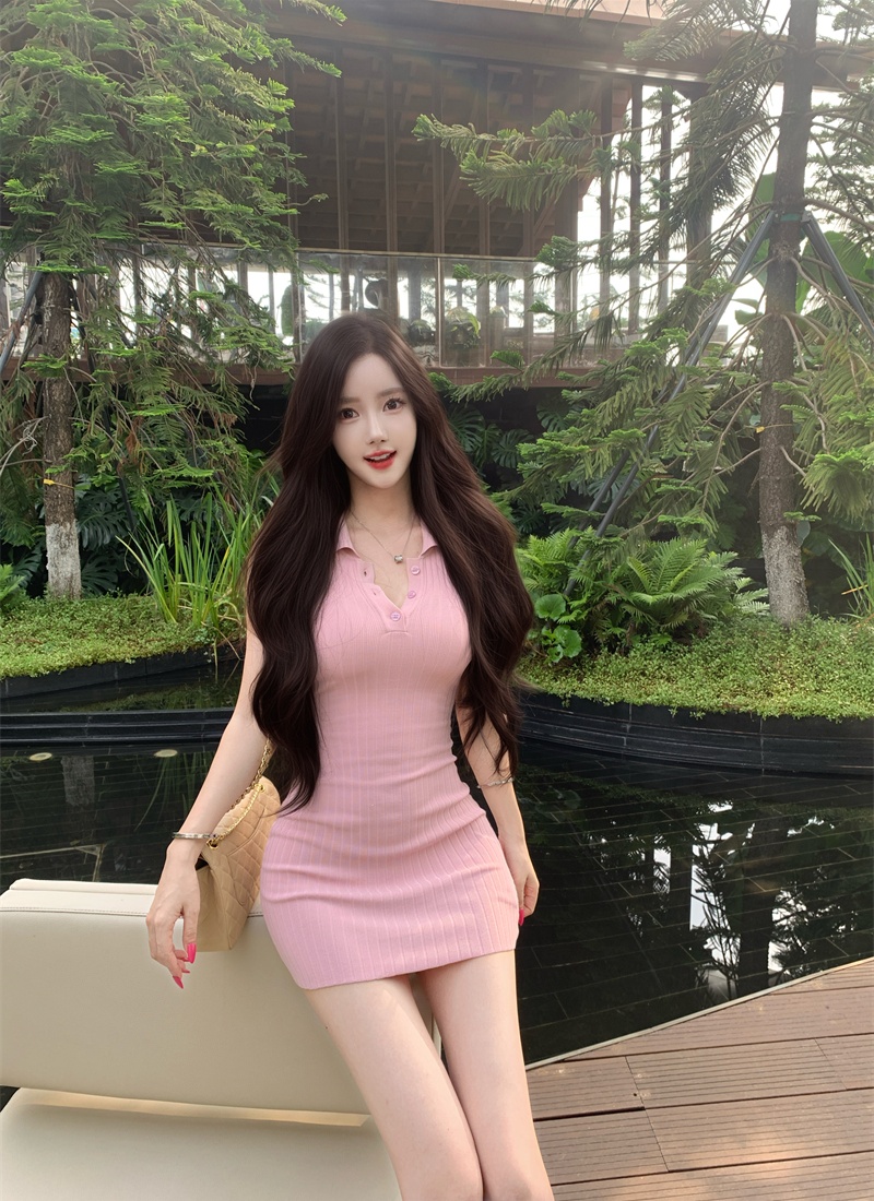 Pink strawberries dress lapel vest for women