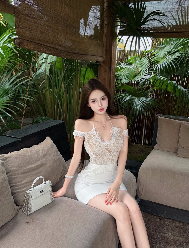 Package hip short lace slim sexy pinched waist sling dress