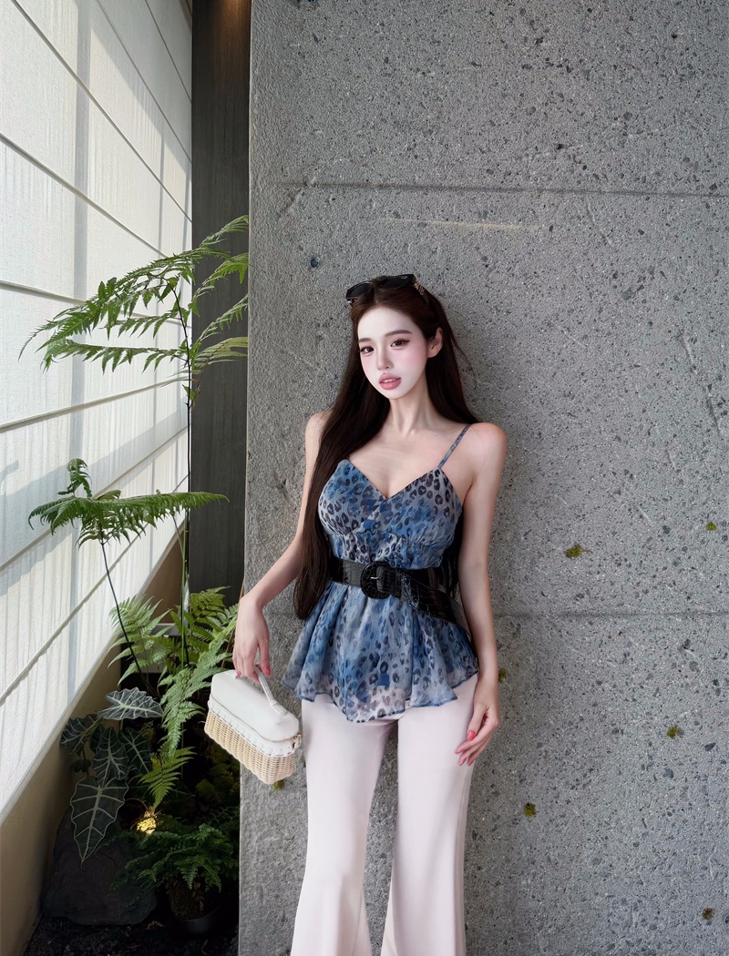Chiffon leopard chiffon shirt summer tops for women