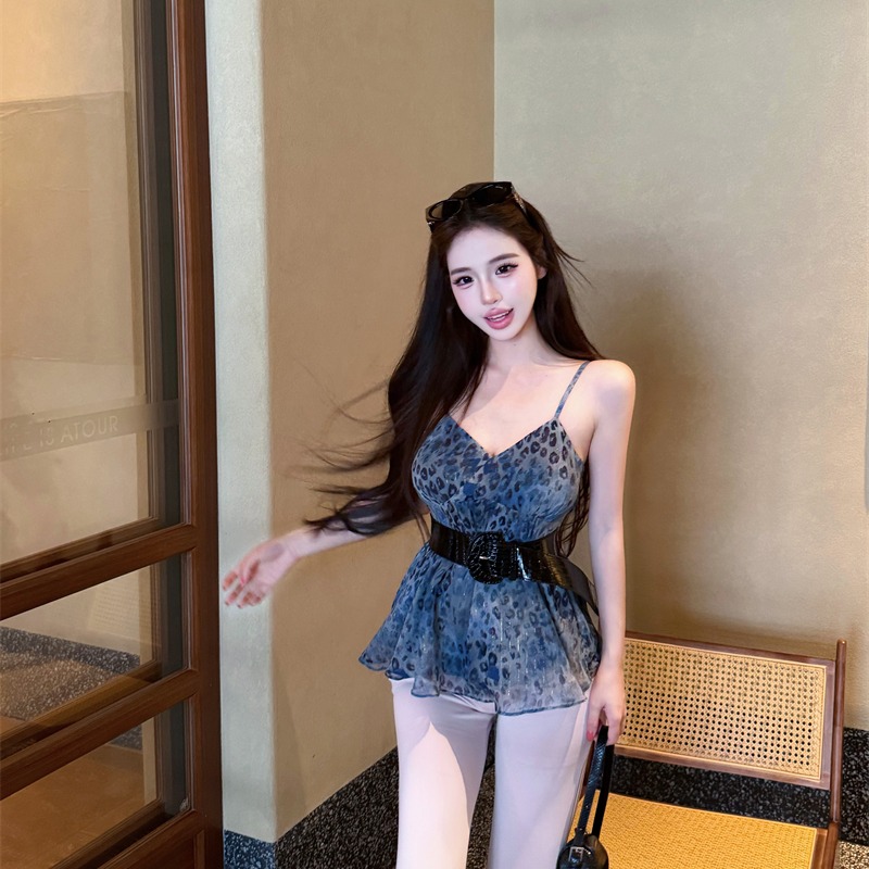 Chiffon leopard chiffon shirt summer tops for women