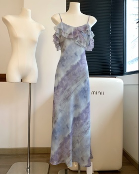 Summer floral dress flat shoulder wear strap dress for women