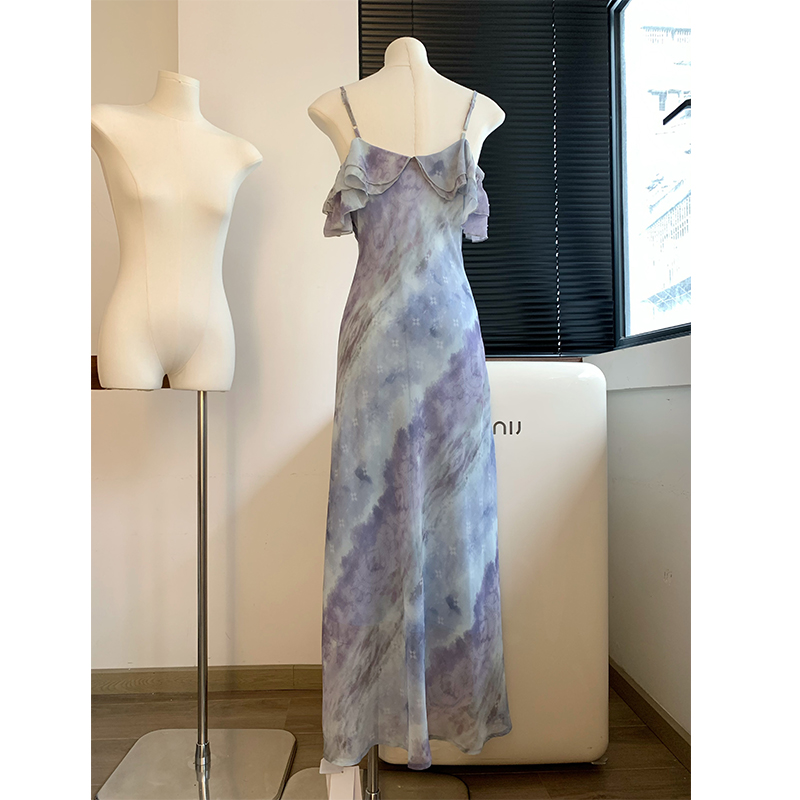 Summer floral dress flat shoulder wear strap dress for women
