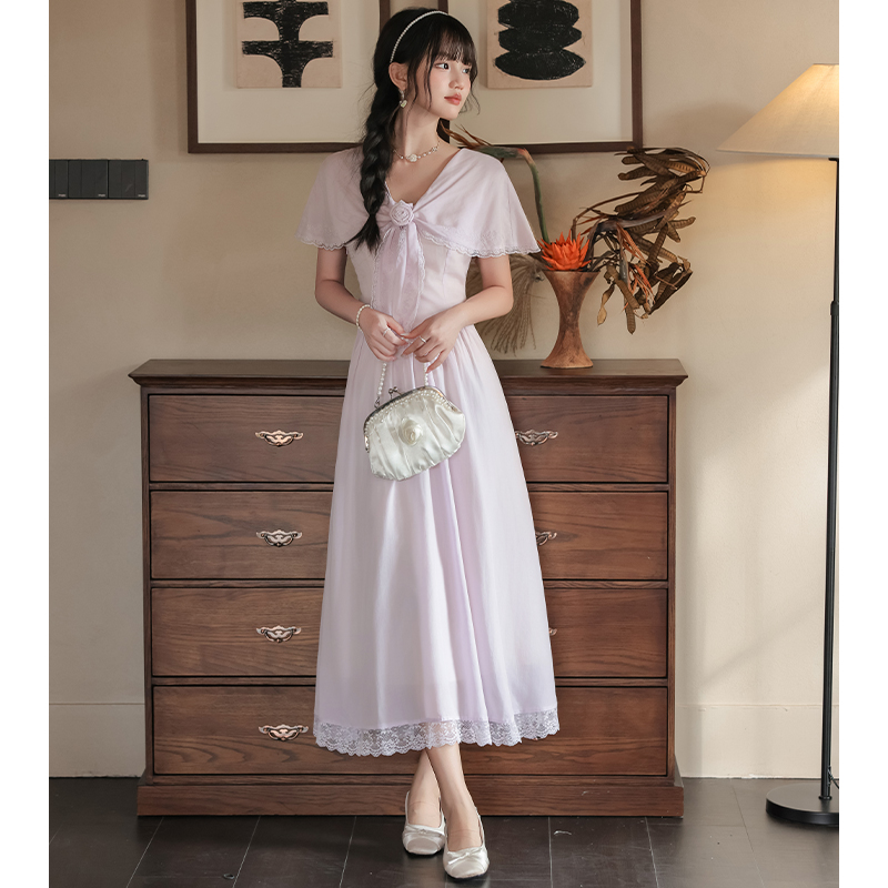 Elegant pinched waist art dress stereoscopic colors sweet shawl