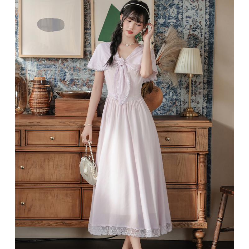 Elegant pinched waist art dress stereoscopic colors sweet shawl