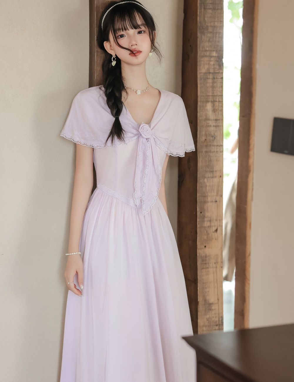 Elegant pinched waist art dress stereoscopic colors sweet shawl