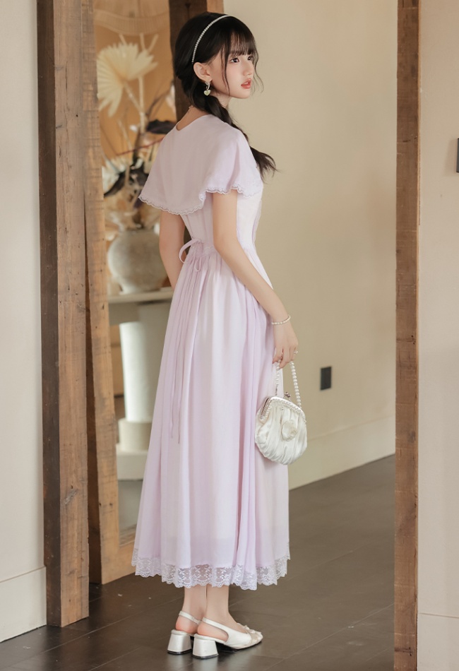 Elegant pinched waist art dress stereoscopic colors sweet shawl