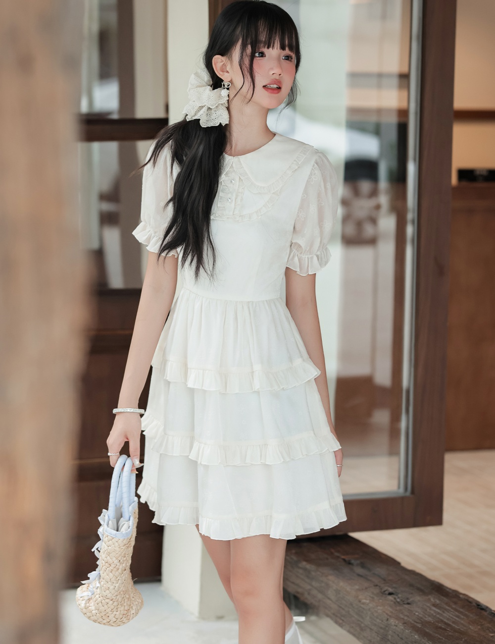 Cake Korean style sweet pearl show young dress for women