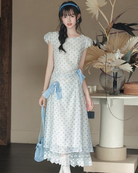 Retro lace summer polka dot bow dress