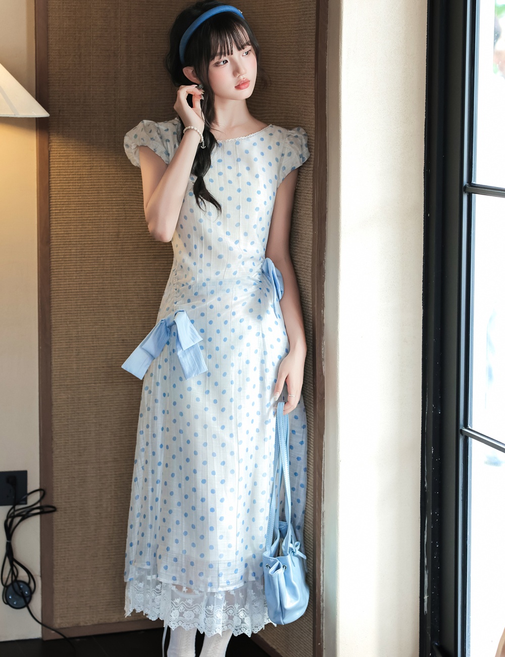 Retro lace summer polka dot bow dress