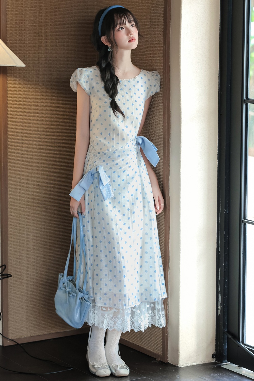 Retro lace summer polka dot bow dress