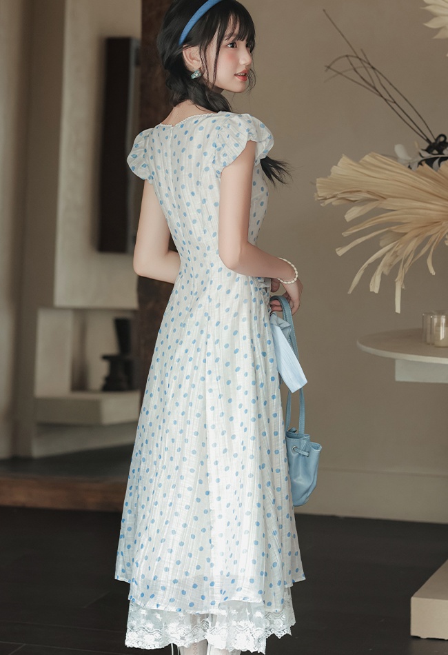 Retro lace summer polka dot bow dress