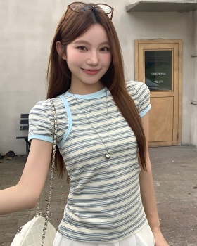 Slim stripe tops summer shirts 2pcs set for women