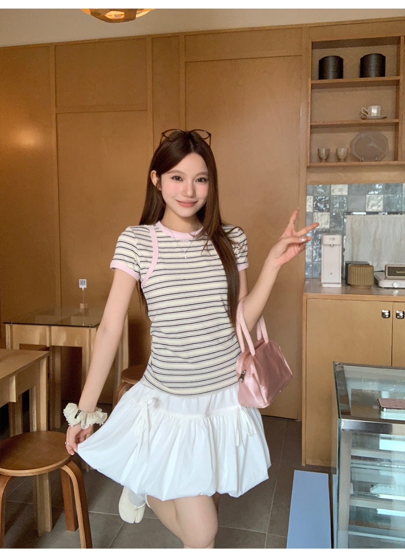 Slim stripe tops summer shirts 2pcs set for women