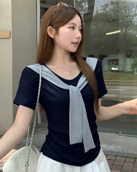 Short sleeve slim shawl summer all-match shirts for women