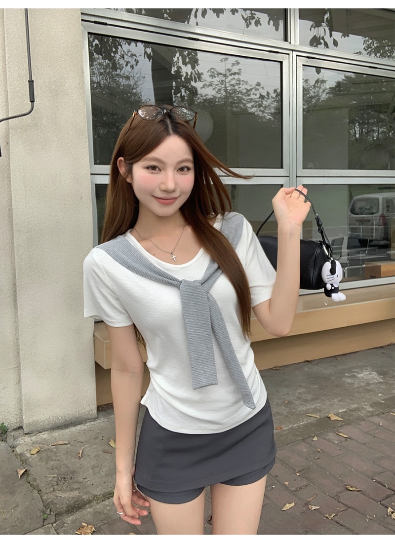 Short sleeve slim shawl summer all-match shirts for women