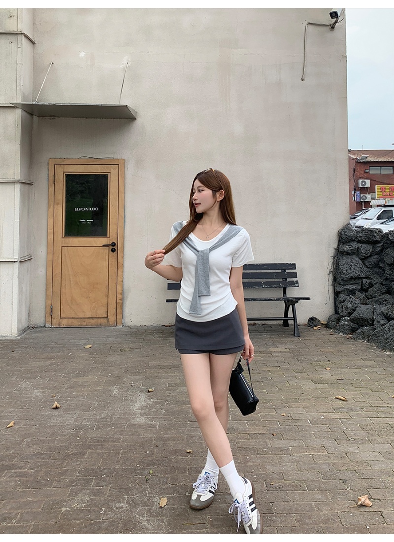 Short sleeve slim shawl summer all-match shirts for women