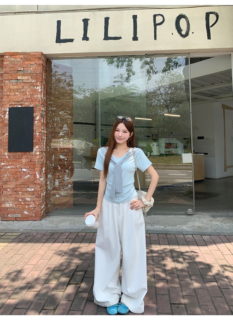 Short sleeve slim shawl summer all-match shirts for women