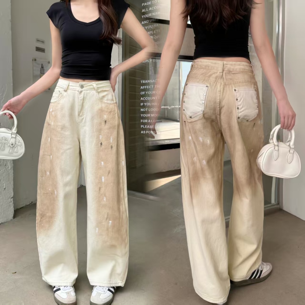 Summer American style pants rivet wide leg jeans