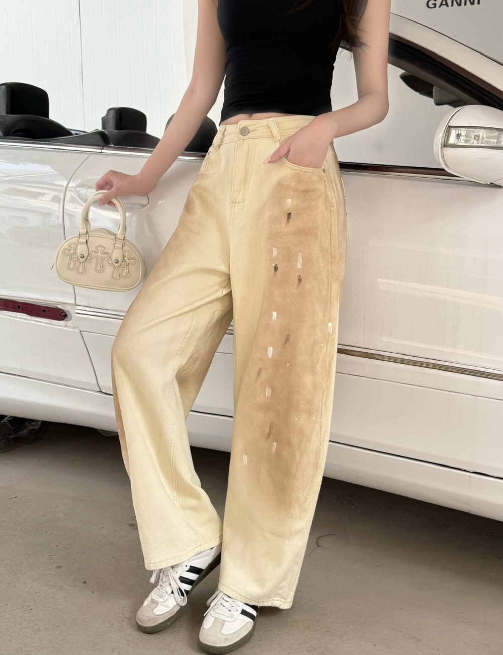 Summer American style pants rivet wide leg jeans