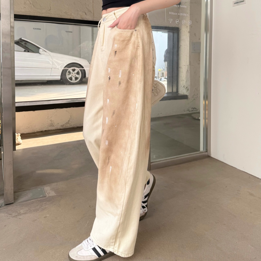 Summer American style pants rivet wide leg jeans