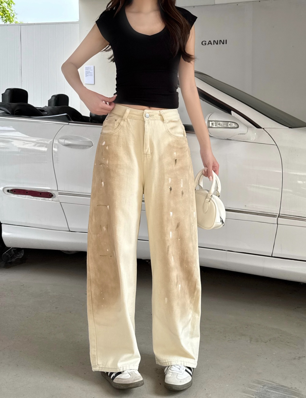 Summer American style pants rivet wide leg jeans
